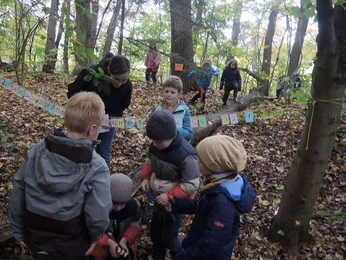 Kinder spielen im Wald